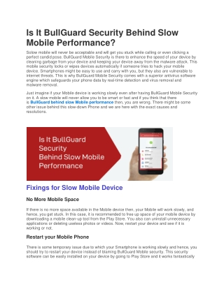 Is It BullGuard Security Behind Slow Mobile Performance?