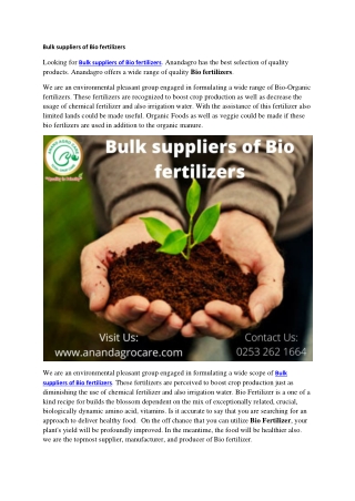 Bulk suppliers of Bio fertilizers