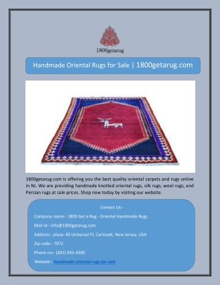 Handmade Oriental Rugs for Sale | 1800getarug.com