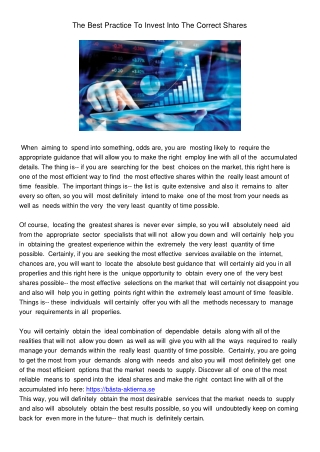 TheBestPracticeToInvestIntoTheCorrectShares