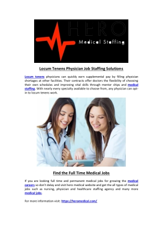 Locum Tenens Physician Job Staffing Solutions