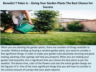 Benedict T Palen Jr. - Giving Your Garden Plants The Best Chance For Success