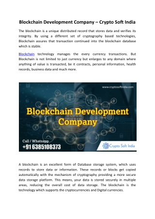 Blockchain Development Company - Crypto Soft India