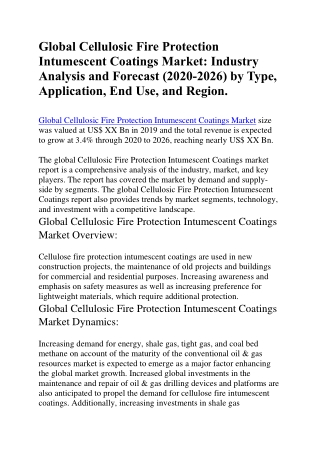 Global Cellulosic Fire Protection Intumescent Coatings Market