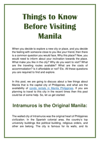 Things to Know Before Visiting Manila
