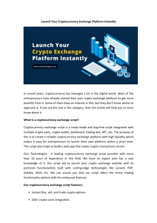 Launch Your Cryptocurrency Exchange Platform Instantly