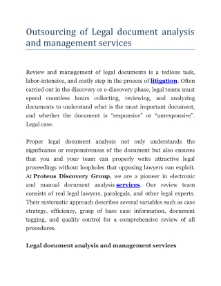 Outsourcing of Legal document analysis and management services