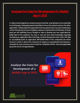 Analyse the Costs for Development of a Mobile App in 2021