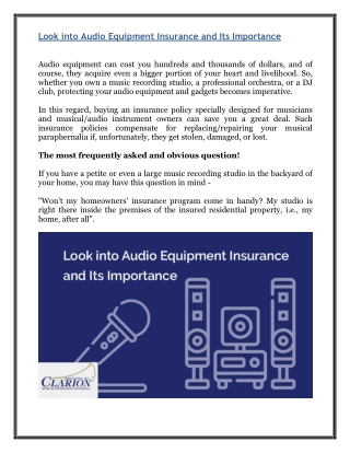 Look into Audio Equipment Insurance and Its Importance