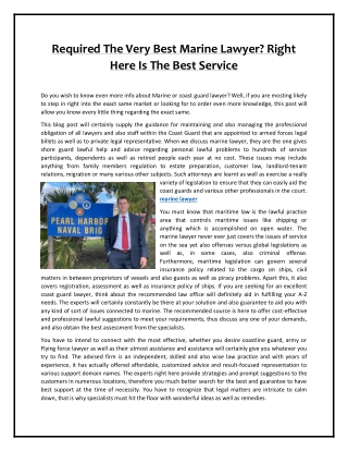 Required The Very Best Marine Lawyer - Right Here Is The Best Service