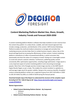 Content Marketing Platform Market Size, Industry Analysis, Segments, Top Key Players, Drivers and Trends to 2027