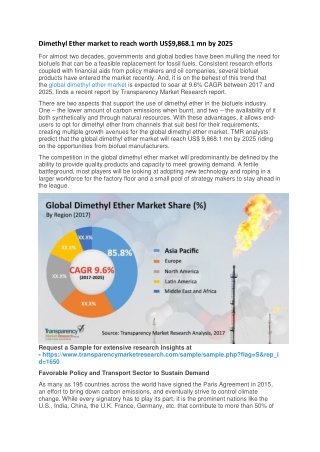 Dimethyl Ether market to reach worth US$9,868.1 mn by 2025