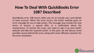 How To Deal With QuickBooks Error 108? Described