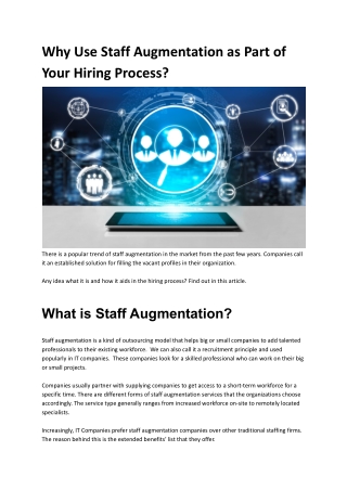 Why Use Staff Augmentation As Part Of Your Hiring Process