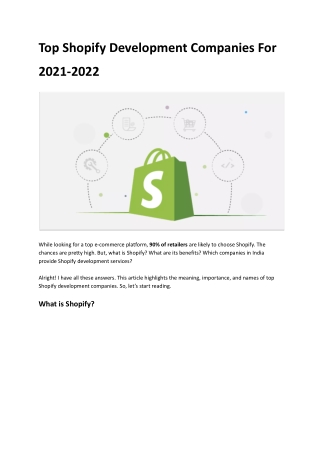 Top Shopify Development Companies-2021-2022