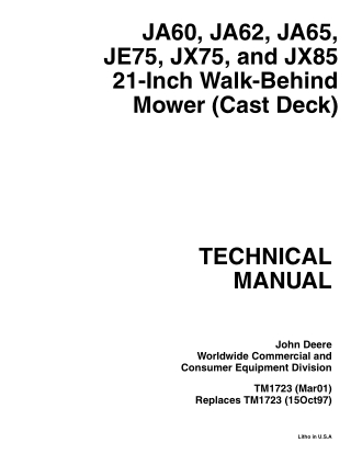 John Deere JA62 21-Inch Walk-Behind Mower Service Repair Manual