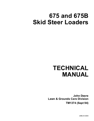 John Deere 675 Skid Steer Loader Service Repair Manual