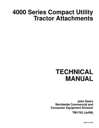 John Deere 4000 Series Compact Utility Tractor Attachments Service Repair Manual