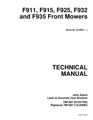 John Deere F911 Front Mower Service Repair Manual