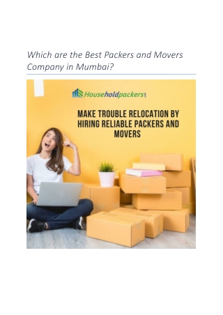 Which are the Best Packers and Movers Company in Mumbai?