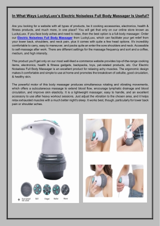 In What Ways LuckyLuxx’s Electric Noiseless Full Body Massager Is Useful