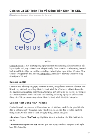Celsius Là Gì? Toàn Tập Về Đồng Tiền Điện Tử CEL