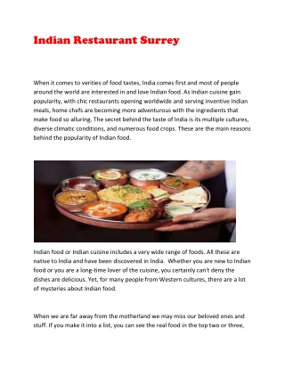 Indian Restaurant Surrey