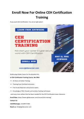 Enroll Now For Online CEH Certification Training