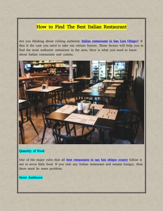 How to Find The Best Italian Restaurant