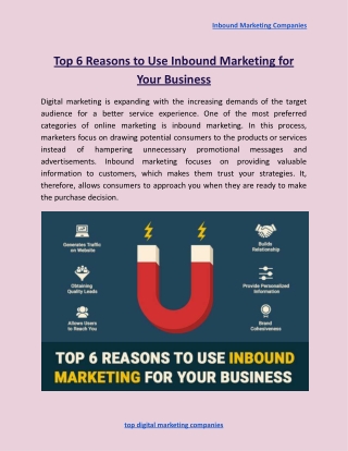 Top 6 Reasons to Use Inbound Marketing for Your Business