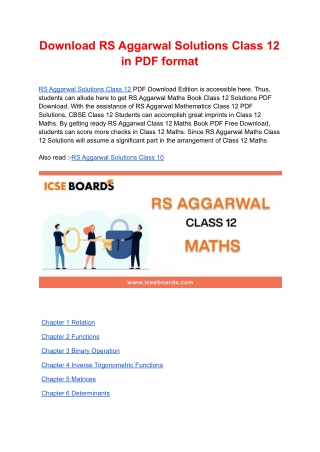 Download RS Aggarwal Solutions Class 12 in PDF format