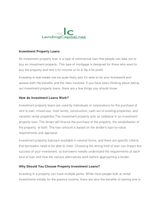 Investment Property Loans - How to Get an Investment Property Loan