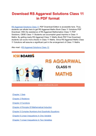 Download RS Aggarwal Solutions Class 11 in PDF format
