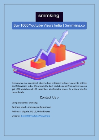 Buy 1000 Youtube Views India | Smmking.co