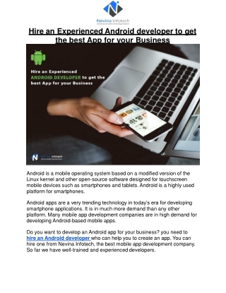 Hire an Experienced Android developer to get the best App for your Business