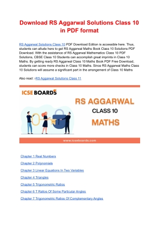 Download RS Aggarwal Solutions Class 10 in PDF format