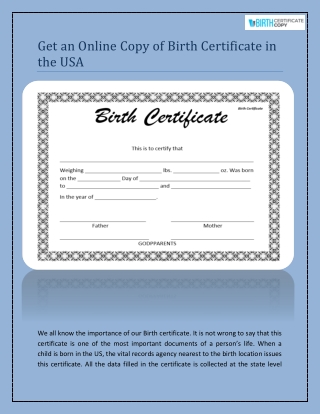 Get an Online Copy of Birth Certificate in the USA