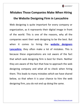 Mistakes Those Companies Make When Hiring the Website Designing Firm in Lancashire