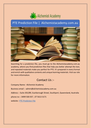 PTE Prediction File |  Alchemistacademy.com.au