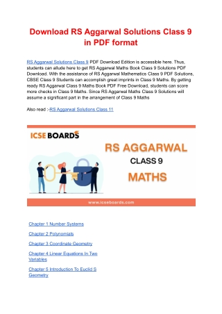 Download RS Aggarwal Solutions Class 9 in PDF format
