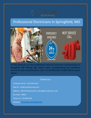 Professional Electricians in Springfield, MO