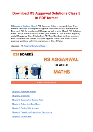 Download RS Aggarwal Solutions Class 8 in PDF format