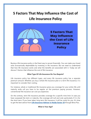 Life Insurance Costs 5 Factors to Consider