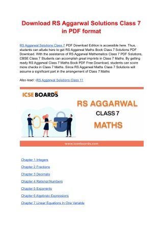 Download RS Aggarwal Solutions Class 7 in PDF format