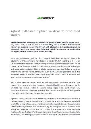 AgNext _ AI-based Digitized Solutions To Drive Food Quality