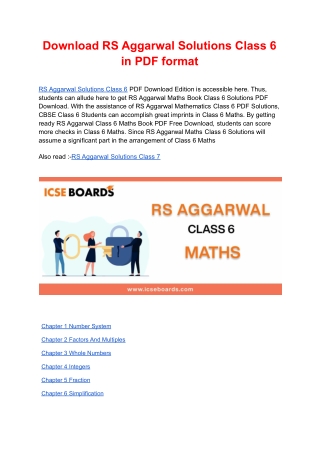 Download RS Aggarwal Solutions Class 6 in PDF format