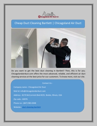 Cheap Duct Cleaning Bartlett | Chicagoland Air Duct