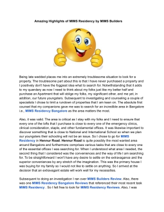 Amazing Highlights of MIMS Residency by MIMS Builders