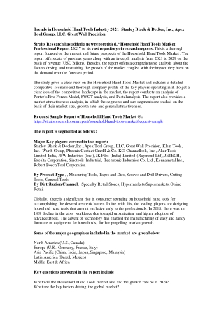 Trends in Household Hand Tools Industry 2021 | Stanley Black & Decker, Inc., Ape