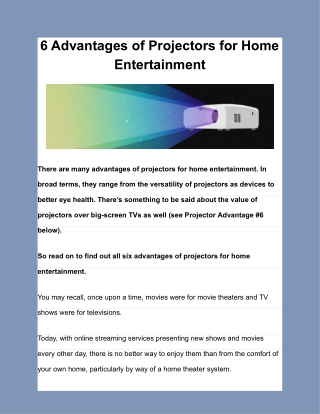 6 Advantages of Projectors for Home Entertainment